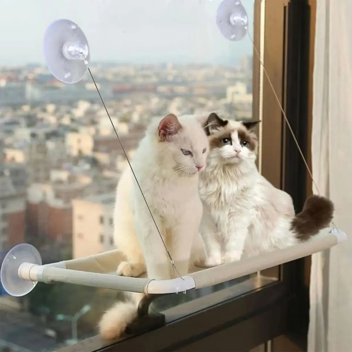 JinRui-T Khaki Cat Window Hammock Perch 55.1cm (21.7in) | Sunny Bed for Cats with Strong Suction Cups - view 2