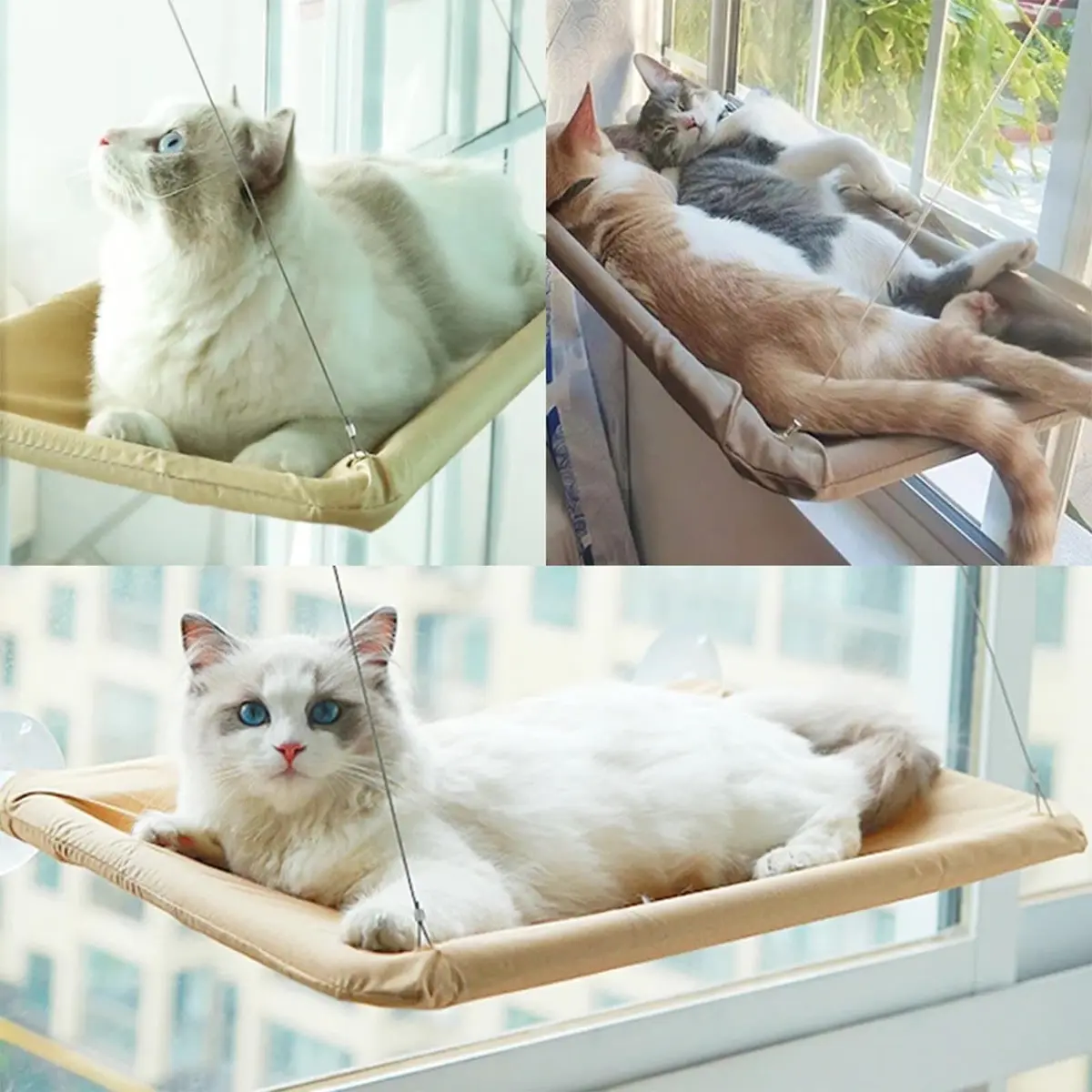 JinRui-T Khaki Cat Window Hammock Perch 55.1cm (21.7in) | Sunny Bed for Cats with Strong Suction Cups - view 4
