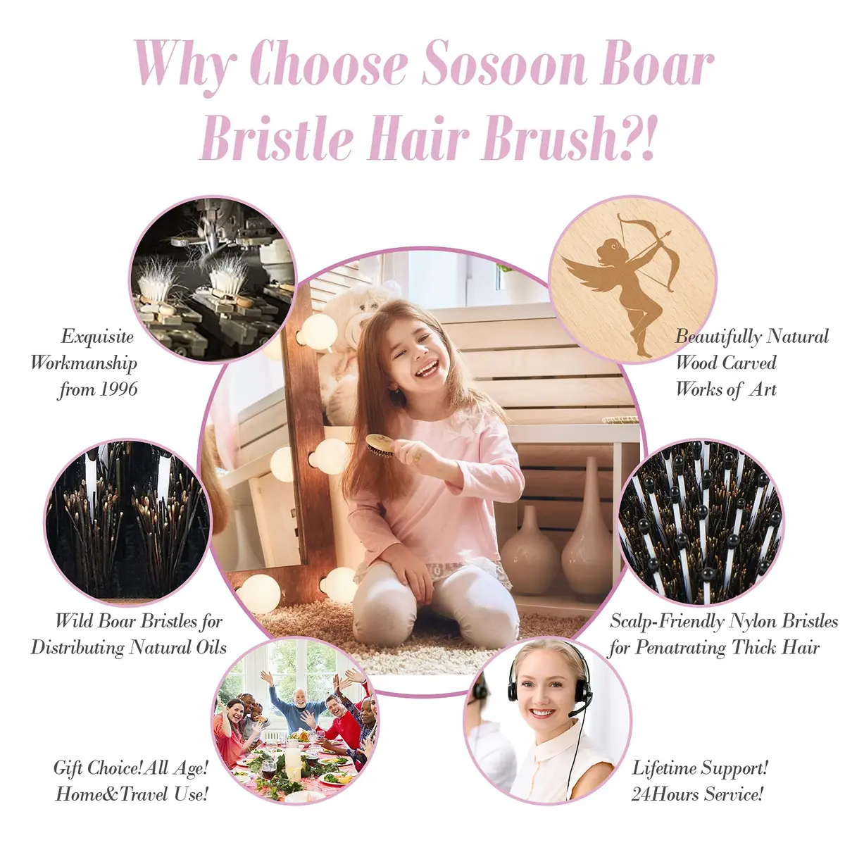 Sosoon Pocket Mini Travel Boar Bristle Hairbrush | Detangles, Smooths, Adds Shine - view 6