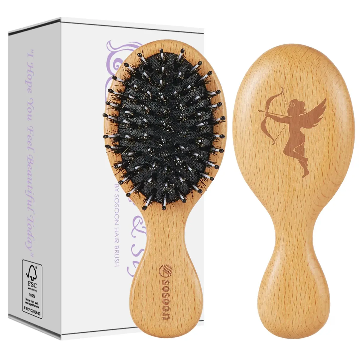 Sosoon Pocket Mini Travel Boar Bristle Hairbrush | Detangles, Smooths, Adds Shine - view 8