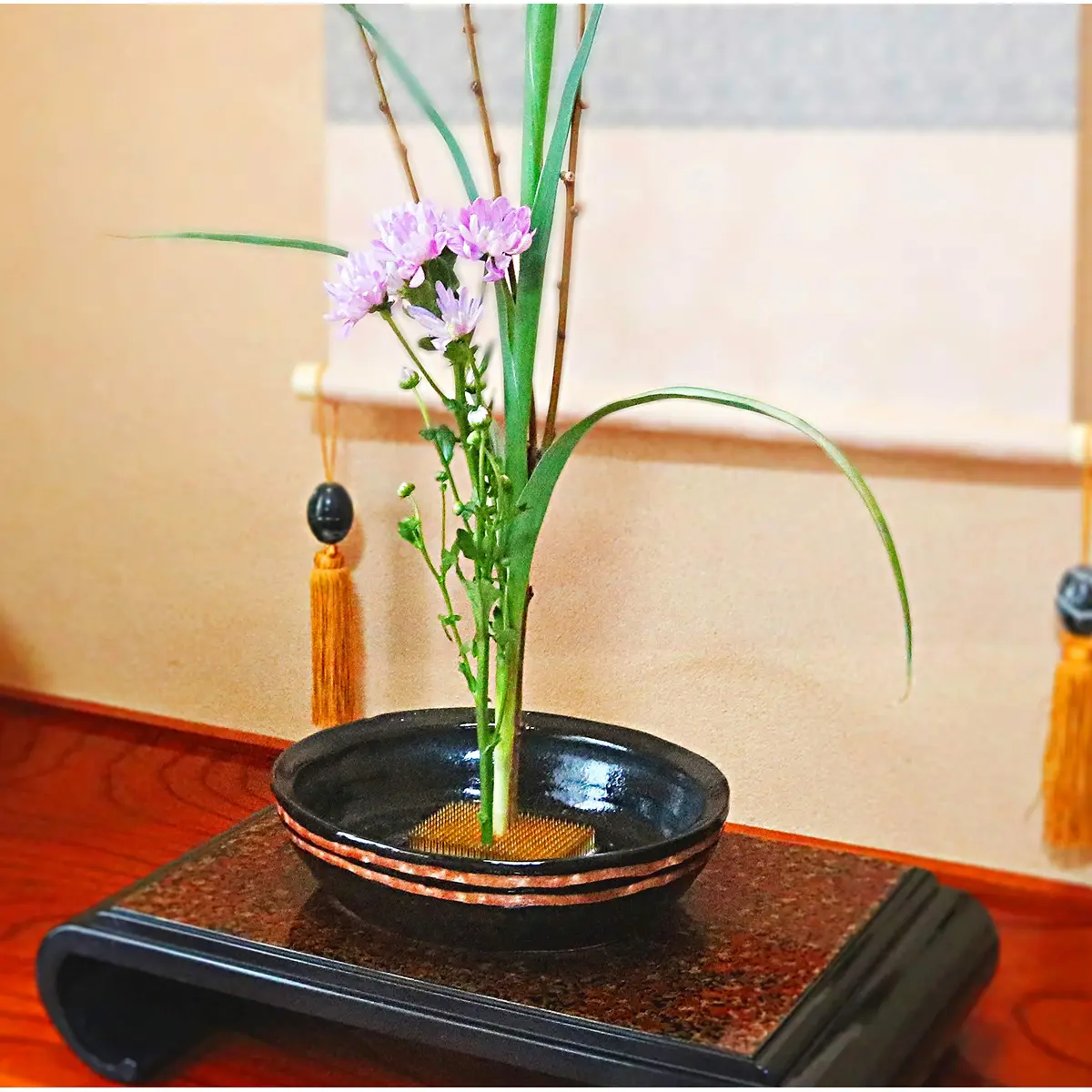 KAKURI Kenzan Flower Frog Black Large Square 3.8" | Japanese Ikebana Flower Arrangement Supplies - view 5