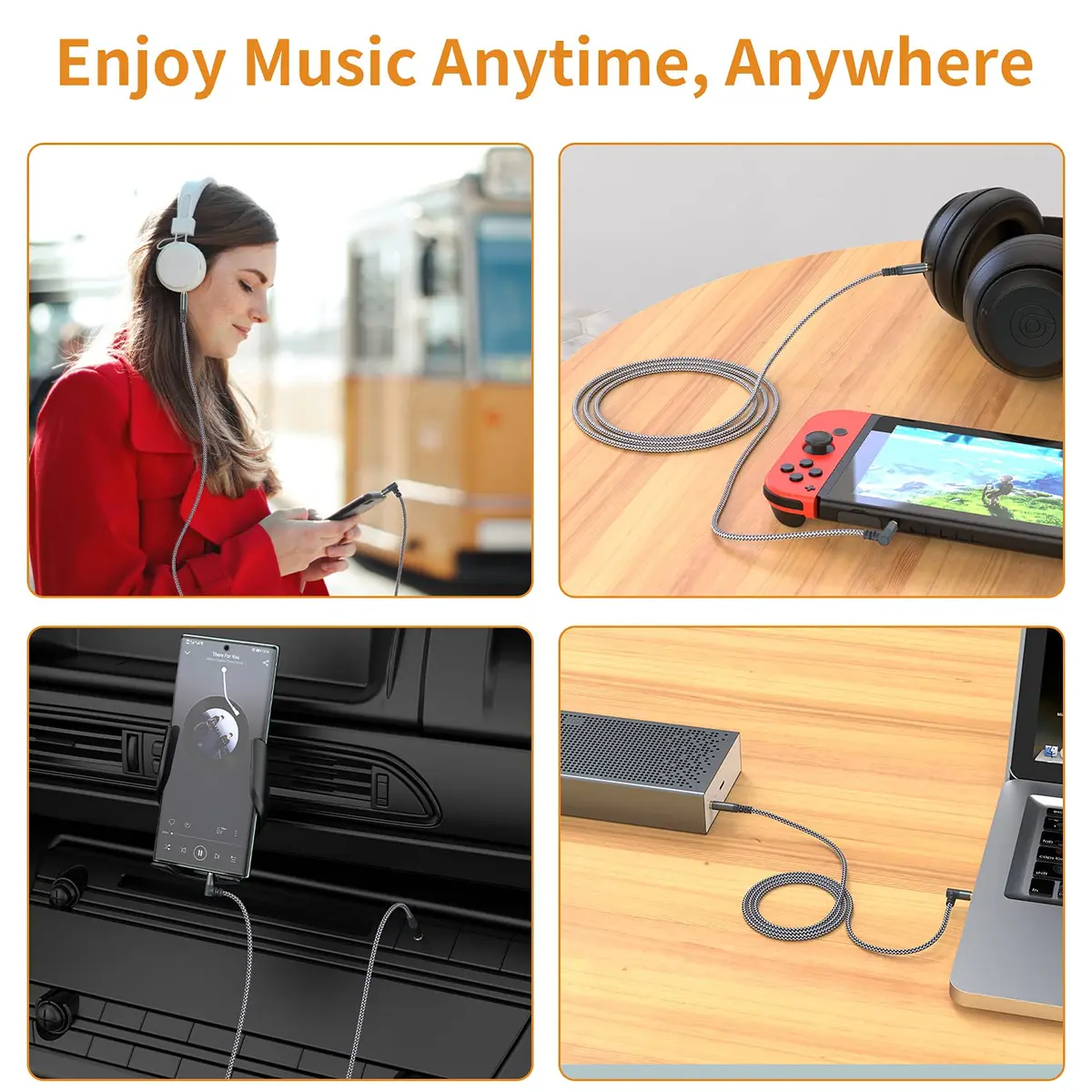 MCSPER 2 Pack 6.6ft (2M) Right Angle Aux Cable | Nylon Braided 3.5mm Stereo Audio Cord for Car, Home Stereo, Speakers, Smartphones - view 7
