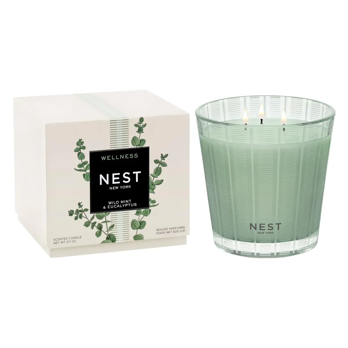 NEST New York Scented 3-Wick Candle, Wild Mint & Eucalyptus | Elegant Home Fragrance (70-120 chars) - main product image