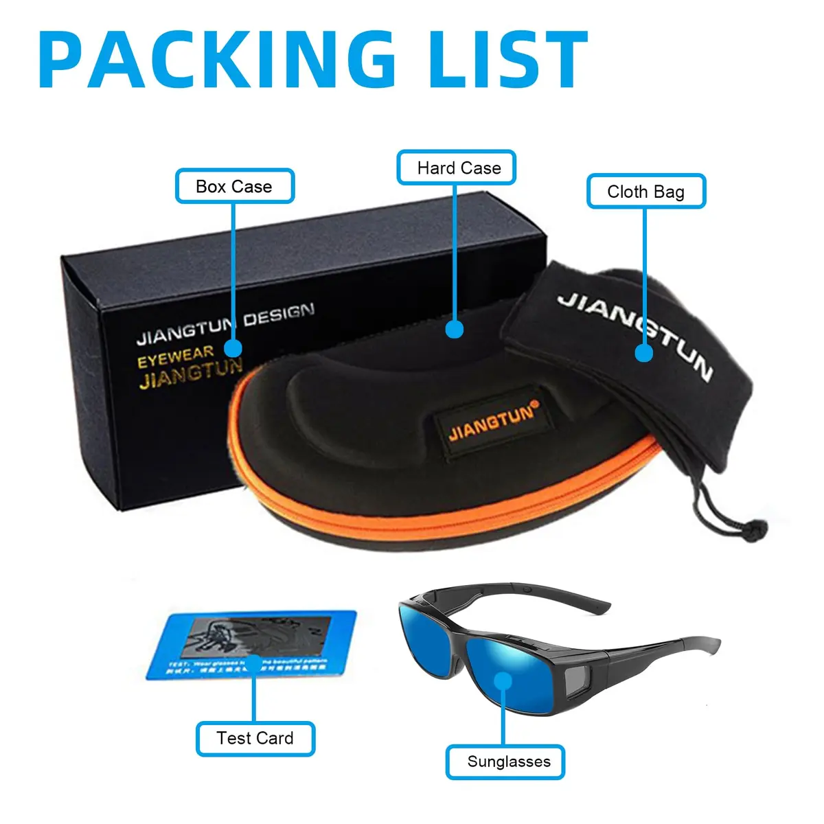 JIANGTUN Fit Over the Glass Sunglasses Size L | Polarized UV 400 Protection, Oversized Black Frame Blue Lens - view 6