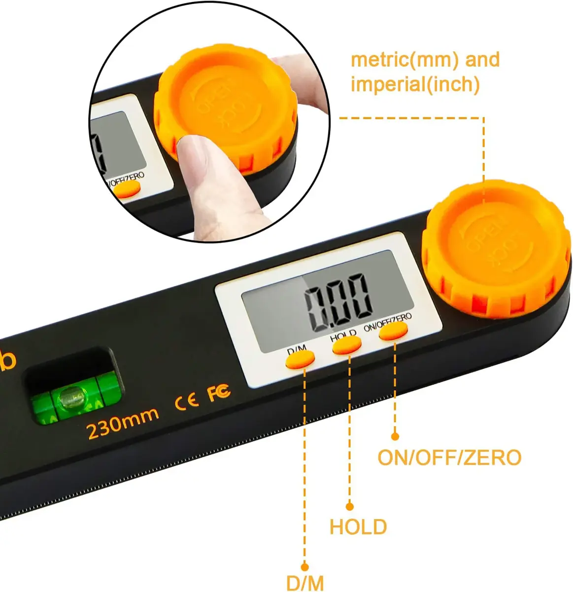 Rainyb Digital Angle Finder Tool 7inch (177.8mm) with Dual Scales | Accurate Angle & Length Measurement for Carpenters - view 3