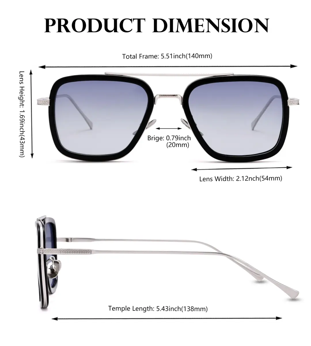 NULOOQ Tony Stark Aviator Sunglasses 2 Pack: Silver/Gradient Gray & Gold/Gradient Gray - view 4