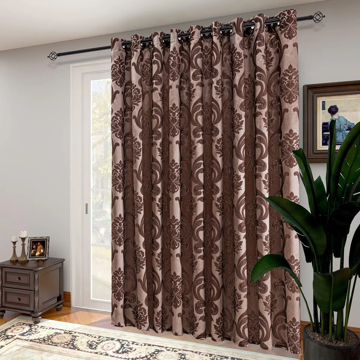 NAPEARL Sliding Door Curtains 120"W x 96"L | Damask Extra Wide Grommet Drapes for Living Room & Bedroom - main product image