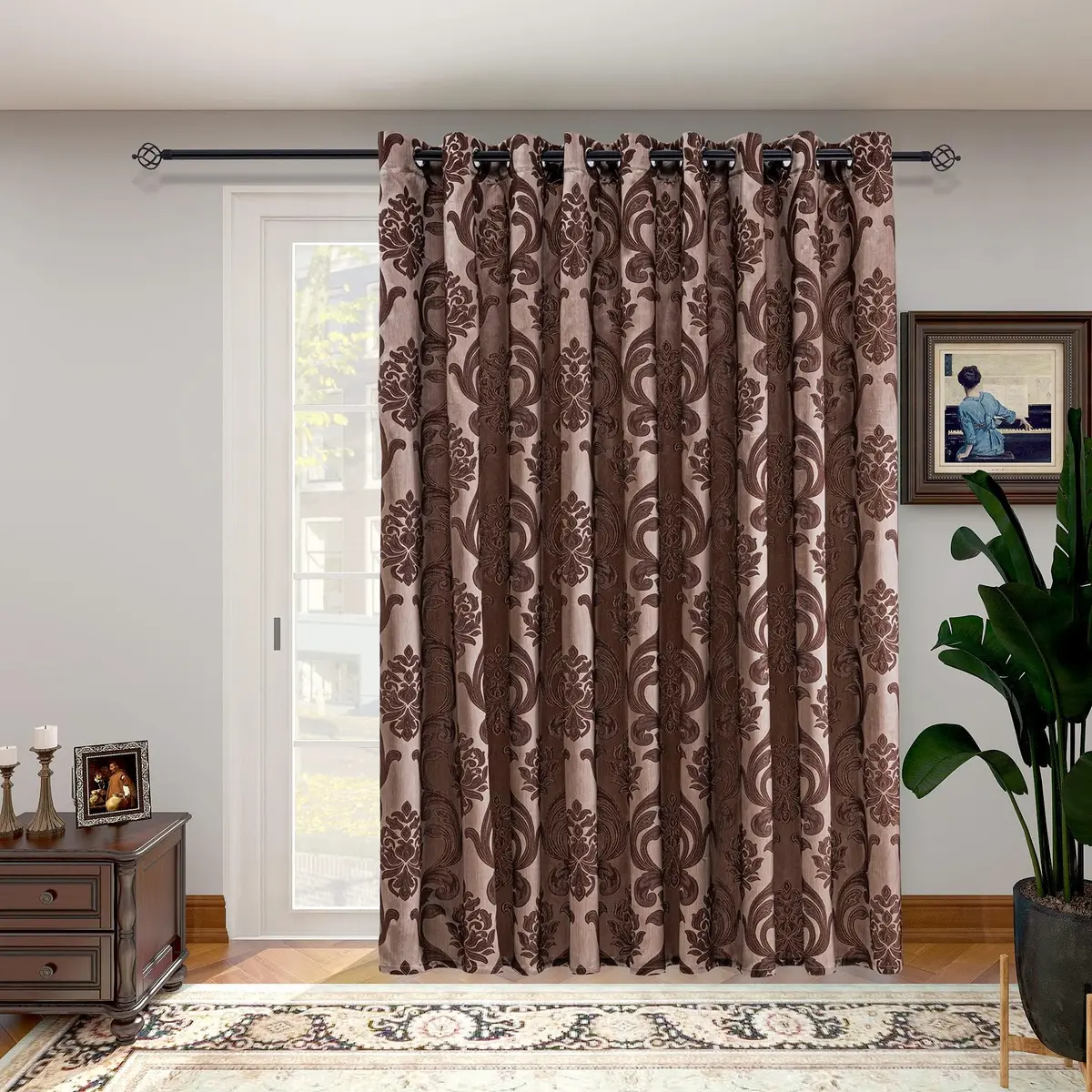 NAPEARL Sliding Door Curtains 120"W x 96"L | Damask Extra Wide Grommet Drapes for Living Room & Bedroom - view 2