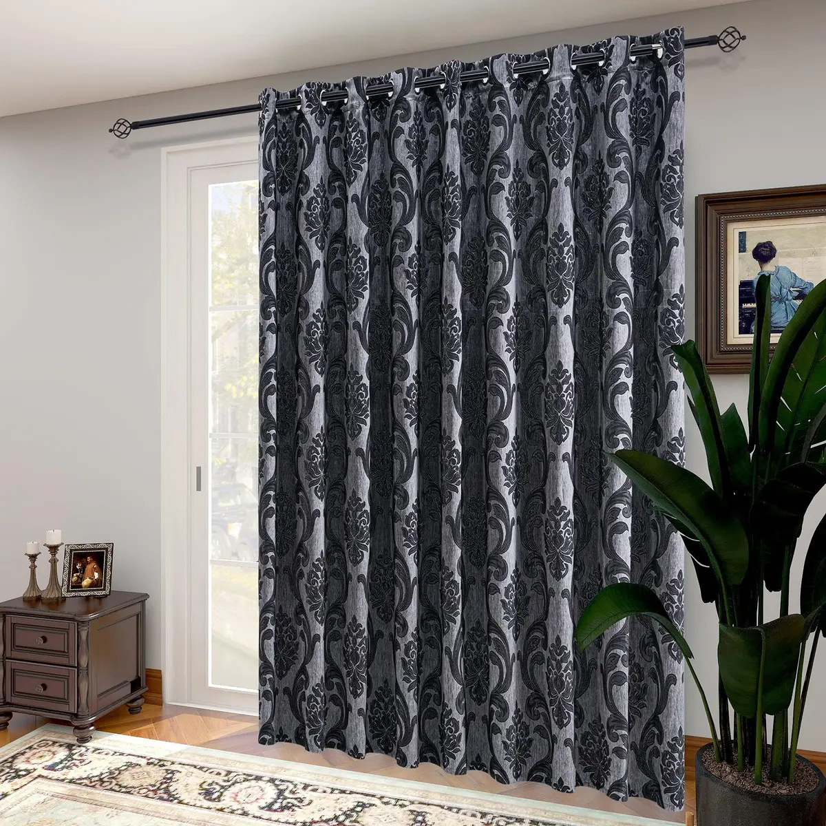 NAPEARL Sliding Door Curtains Gothic Style Patio Doors Curtains, Room Divider Curtain 120"W x 96"L | Vintage Floral Damask Pattern - main product image