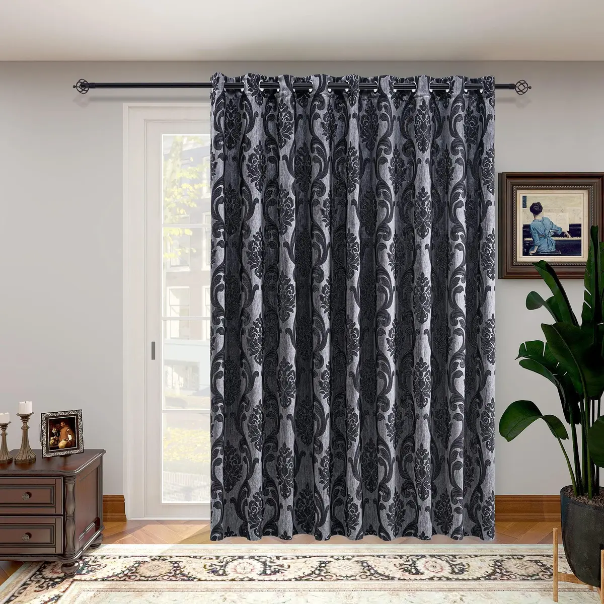 NAPEARL Sliding Door Curtains Gothic Style Patio Doors Curtains, Room Divider Curtain 120"W x 96"L | Vintage Floral Damask Pattern - view 2