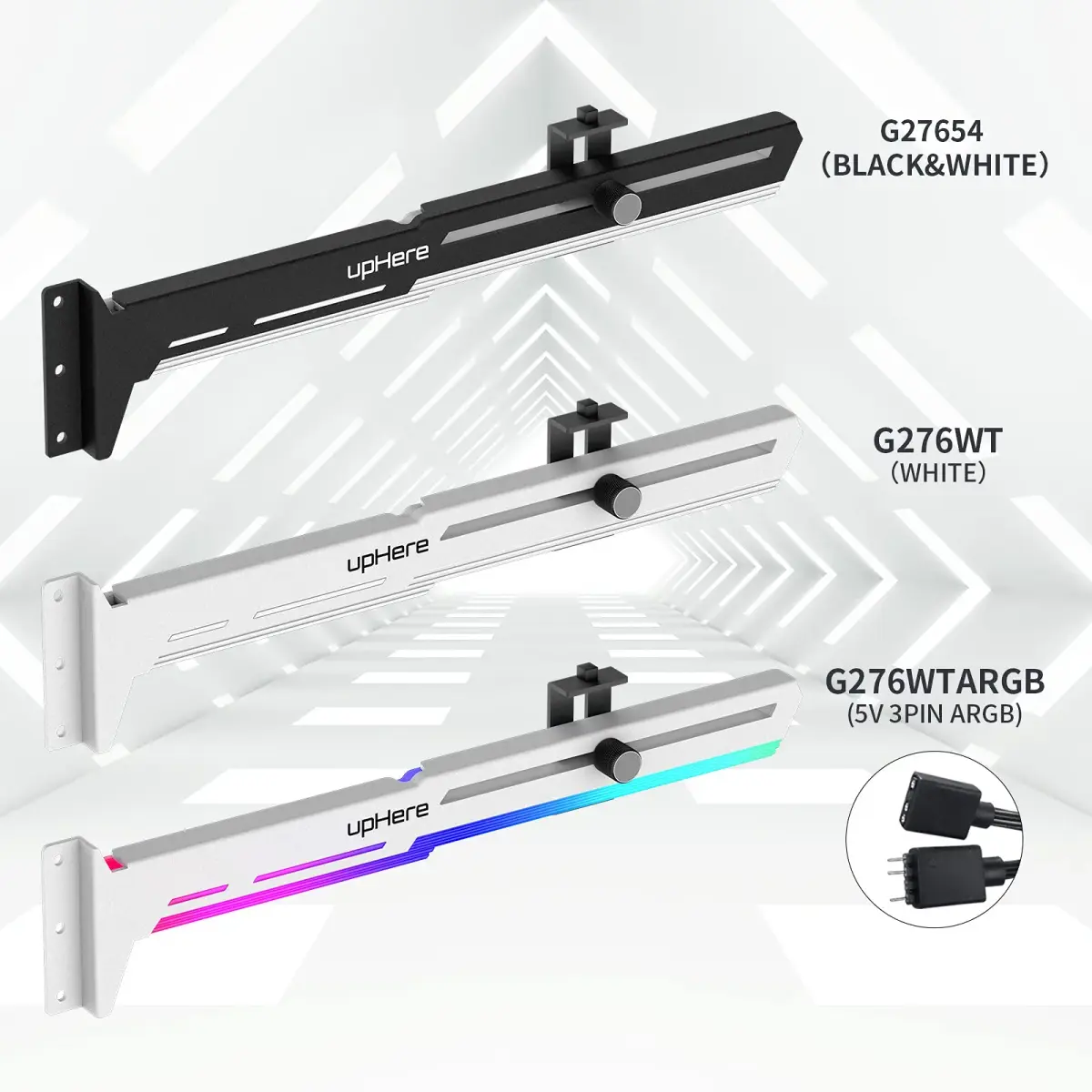 upHere 5V Addressable RGB White Graphics Card GPU Brace Support Video Card Sag Holder with ARGB Strip, Adjustable Length and Height Support (1-Pack) - view 6