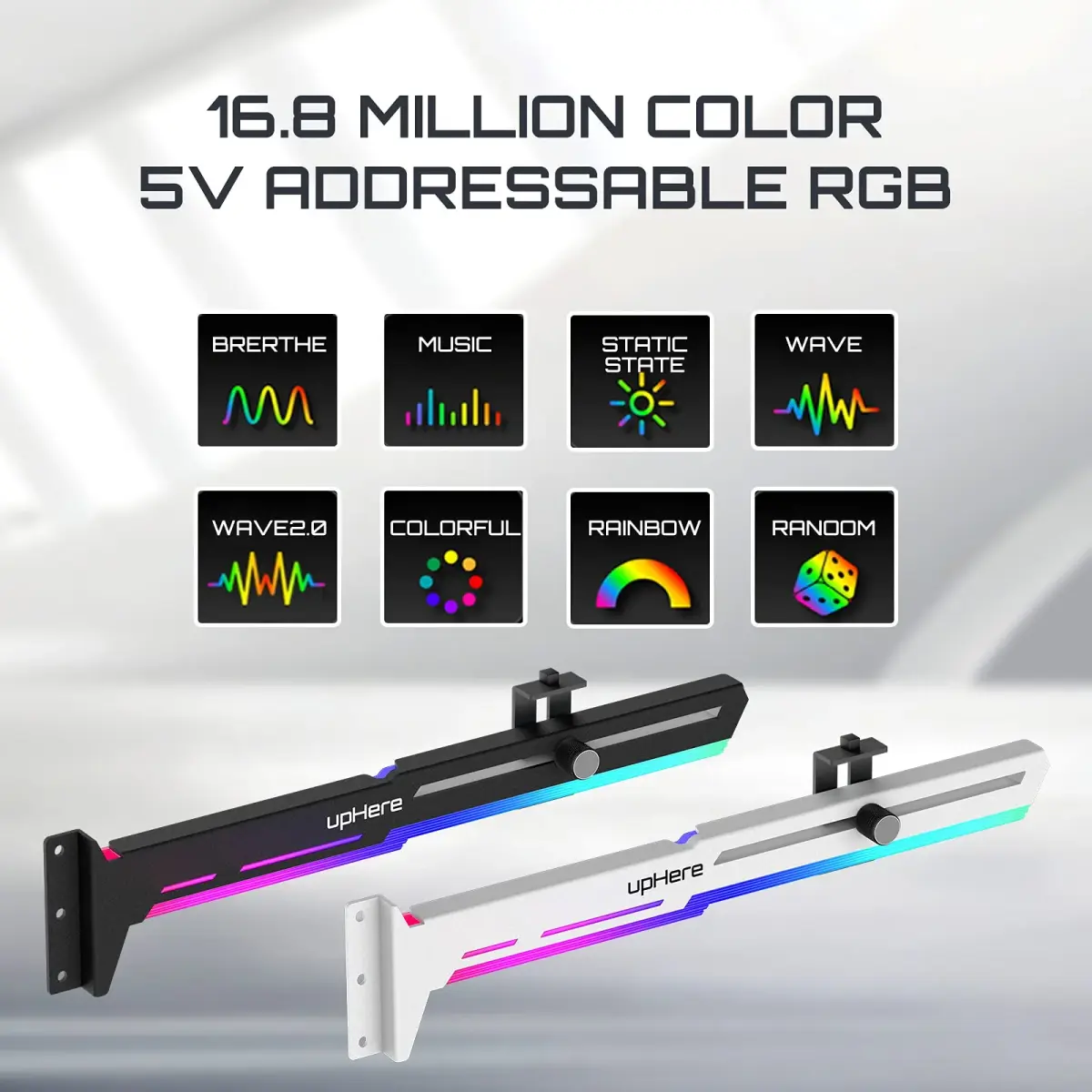 upHere 5V Addressable RGB White Graphics Card GPU Brace Support Video Card Sag Holder with ARGB Strip, Adjustable Length and Height Support (1-Pack) - view 8