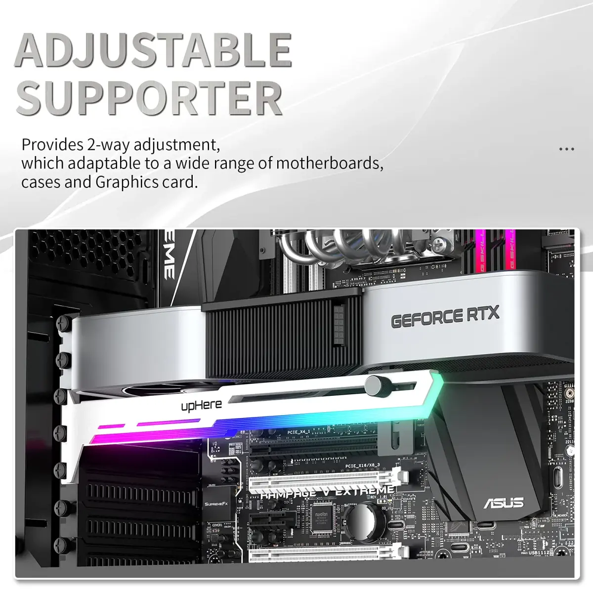 upHere 5V Addressable RGB White Graphics Card GPU Brace Support Video Card Sag Holder with ARGB Strip, Adjustable Length and Height Support (1-Pack) - view 3