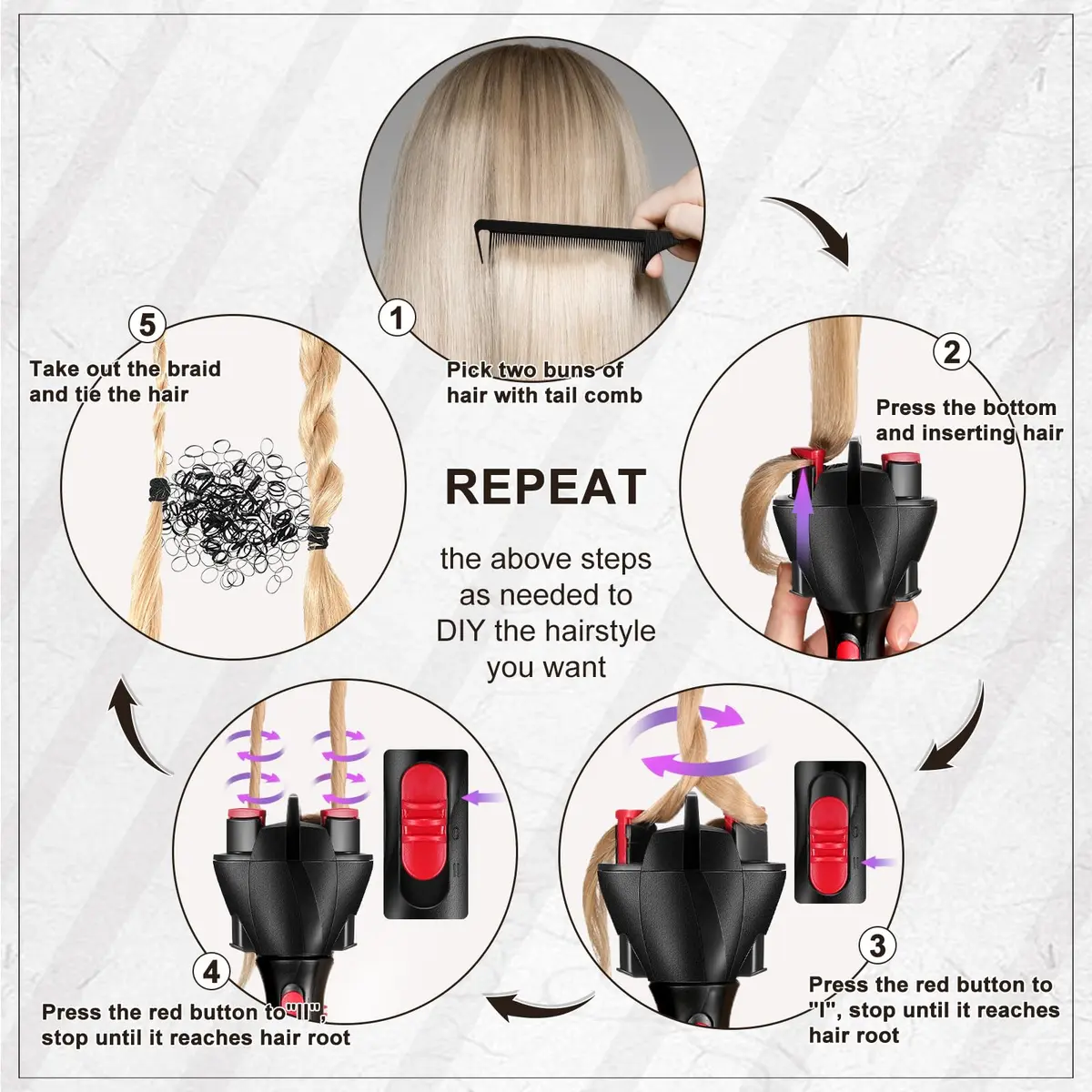 Honoson 7 Pcs Hair Braider Twister Machine with Comb Clips | Automatic Hair Styling Tool for Effortless Braiding - main product image
