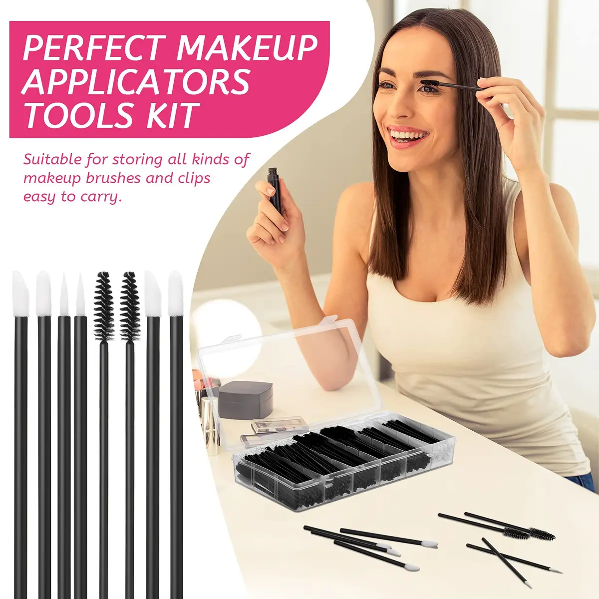 Maitys 263 Pcs Disposable Makeup Applicators Set with Organizer Box | Eyeliner Lip Mascara Wands - view 2