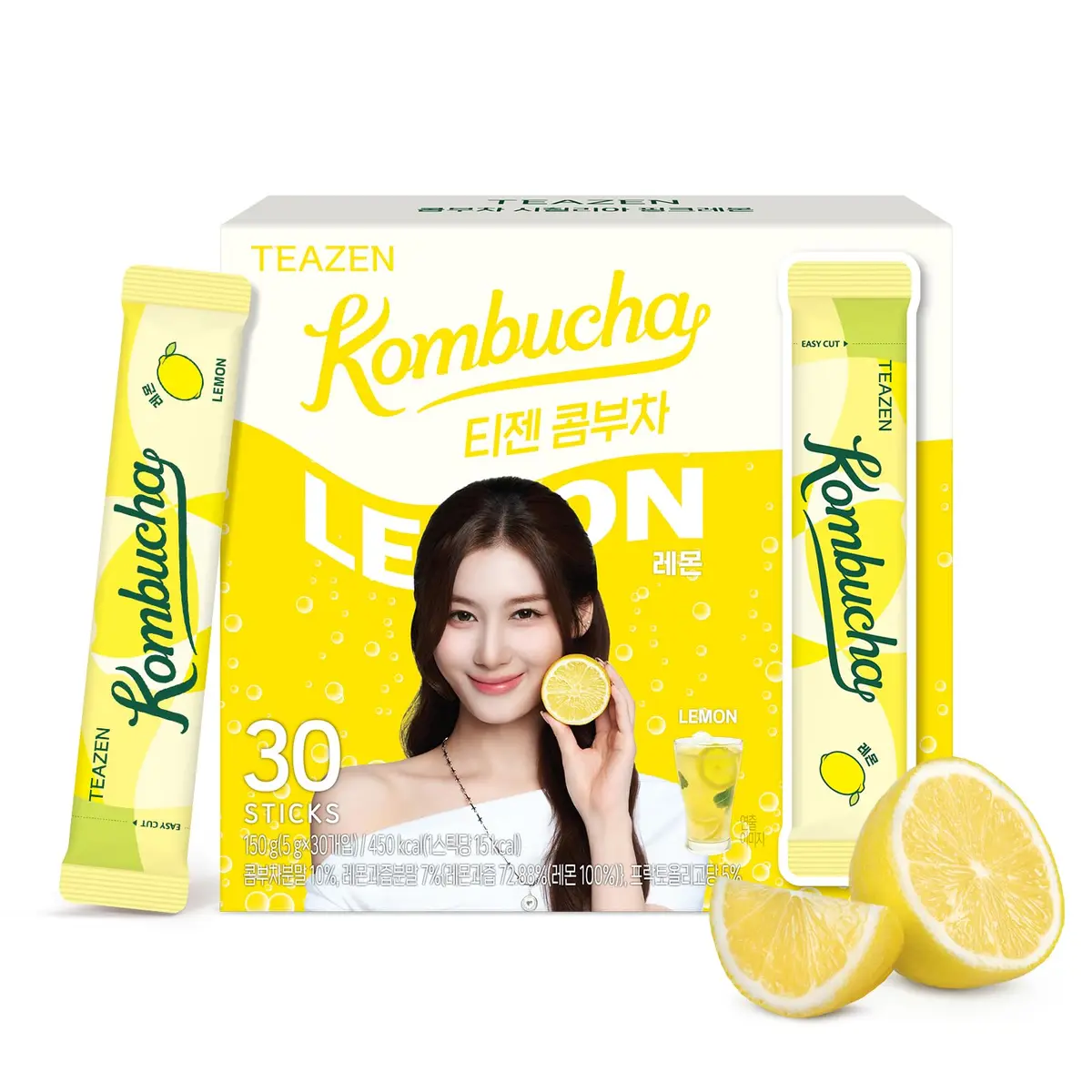 TEAZEN Lemon Kombucha Powder | Hydration Drink Mix, Sugar Free, Live Probiotics & Prebiotics, 30 Packets, 5.29oz - main product image