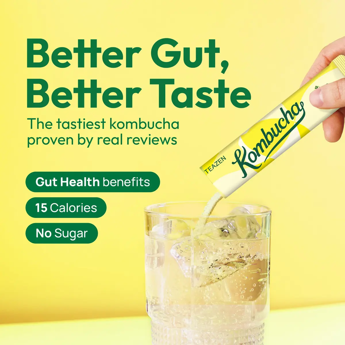 TEAZEN Lemon Kombucha Powder | Hydration Drink Mix, Sugar Free, Live Probiotics & Prebiotics, 30 Packets, 5.29oz - view 2