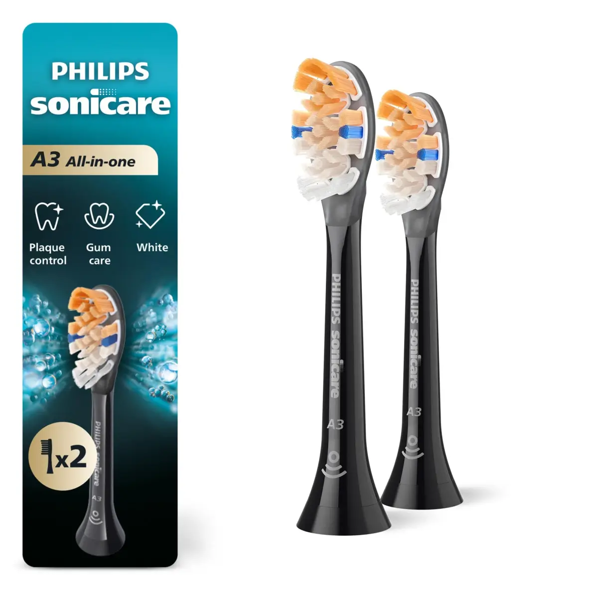 Philips Sonicare A3 All-in-One Brush Heads, 2-Pack (6 Month Supply) | 2000% More Plaque Removal - main product image