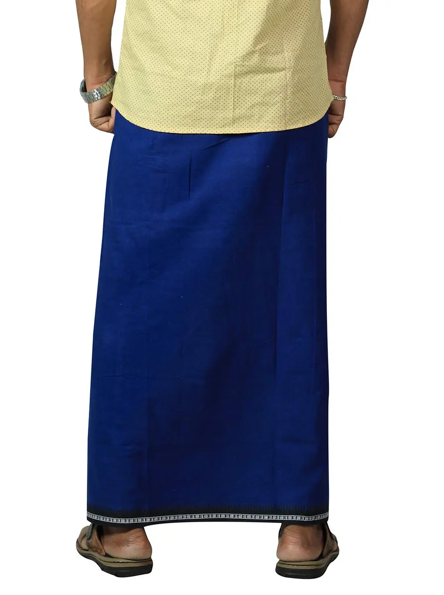 Prakasam Cotton Men's Kerala Thalapathi Border Dhoti with Welcro Pocket - Blue, Free Size (280mm x 220mm x 20mm) | Imported Cotton Apparel - view 3