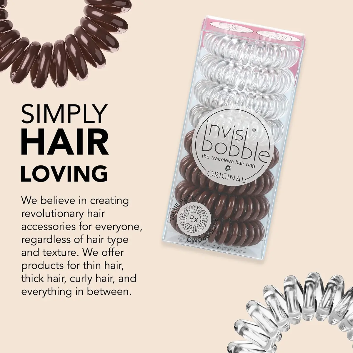 invisibobble Original Traceless Spiral Hair Ties 8 Count (Pack of 1) | Gentle Grip for All Hair Types - view 6