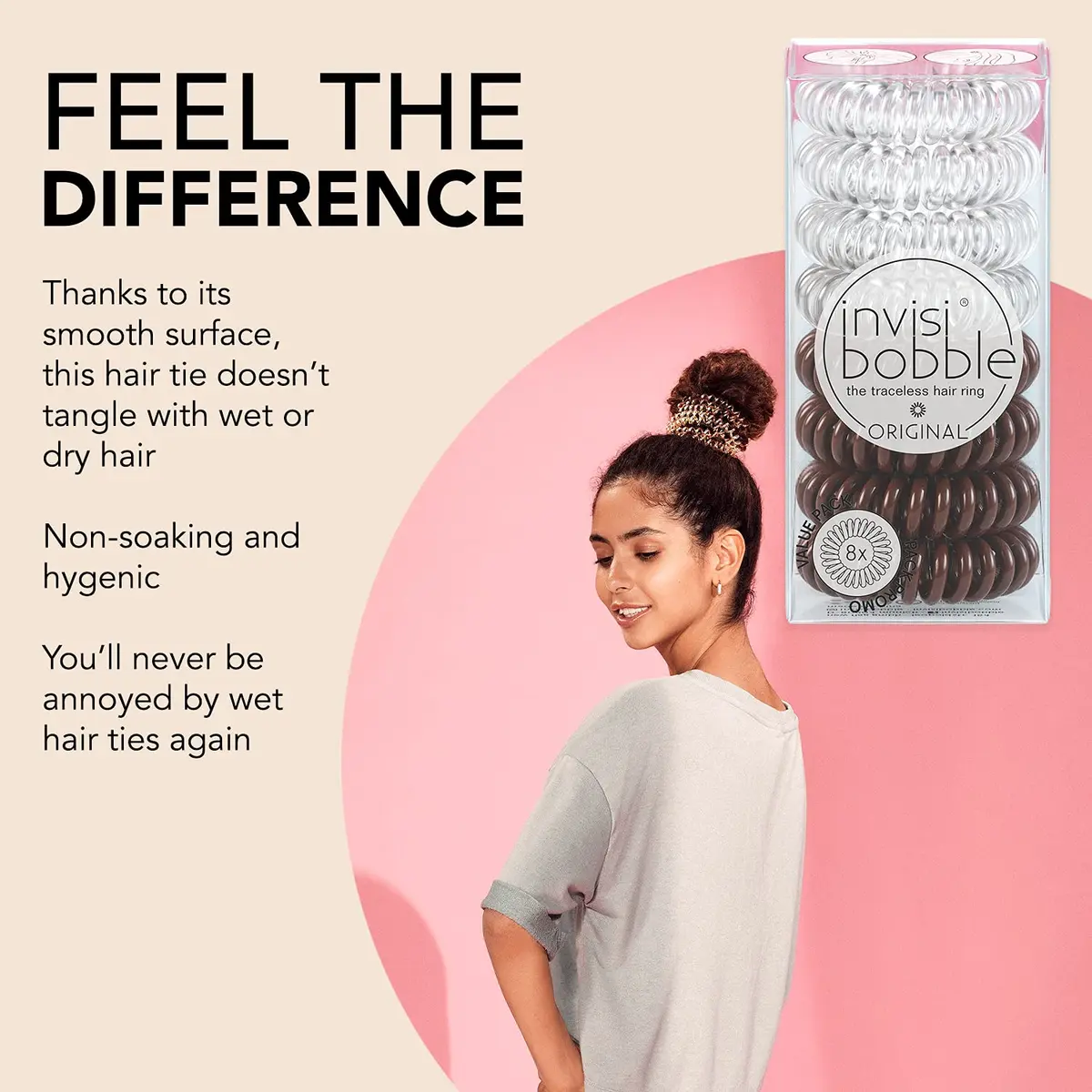 invisibobble Original Traceless Spiral Hair Ties 8 Count (Pack of 1) | Gentle Grip for All Hair Types - view 3