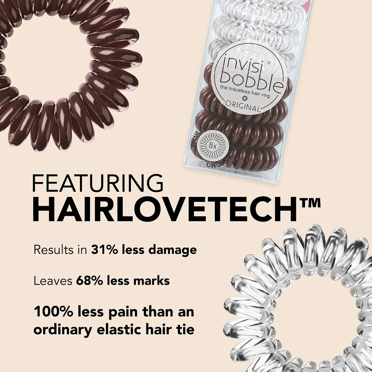invisibobble Original Traceless Spiral Hair Ties 8 Count (Pack of 1) | Gentle Grip for All Hair Types - view 4