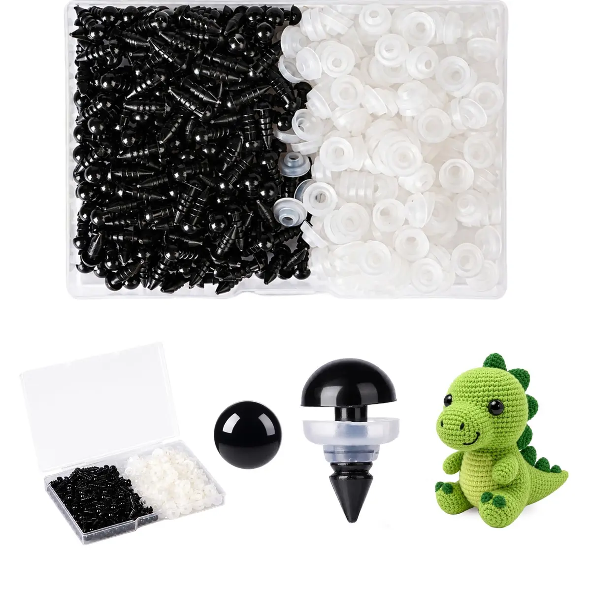Vanblue Safety Eyes 9mm Black Plastic Craft Eyes with Washers for Amigurumi & Stuffed Animals (260PCS) - main product image