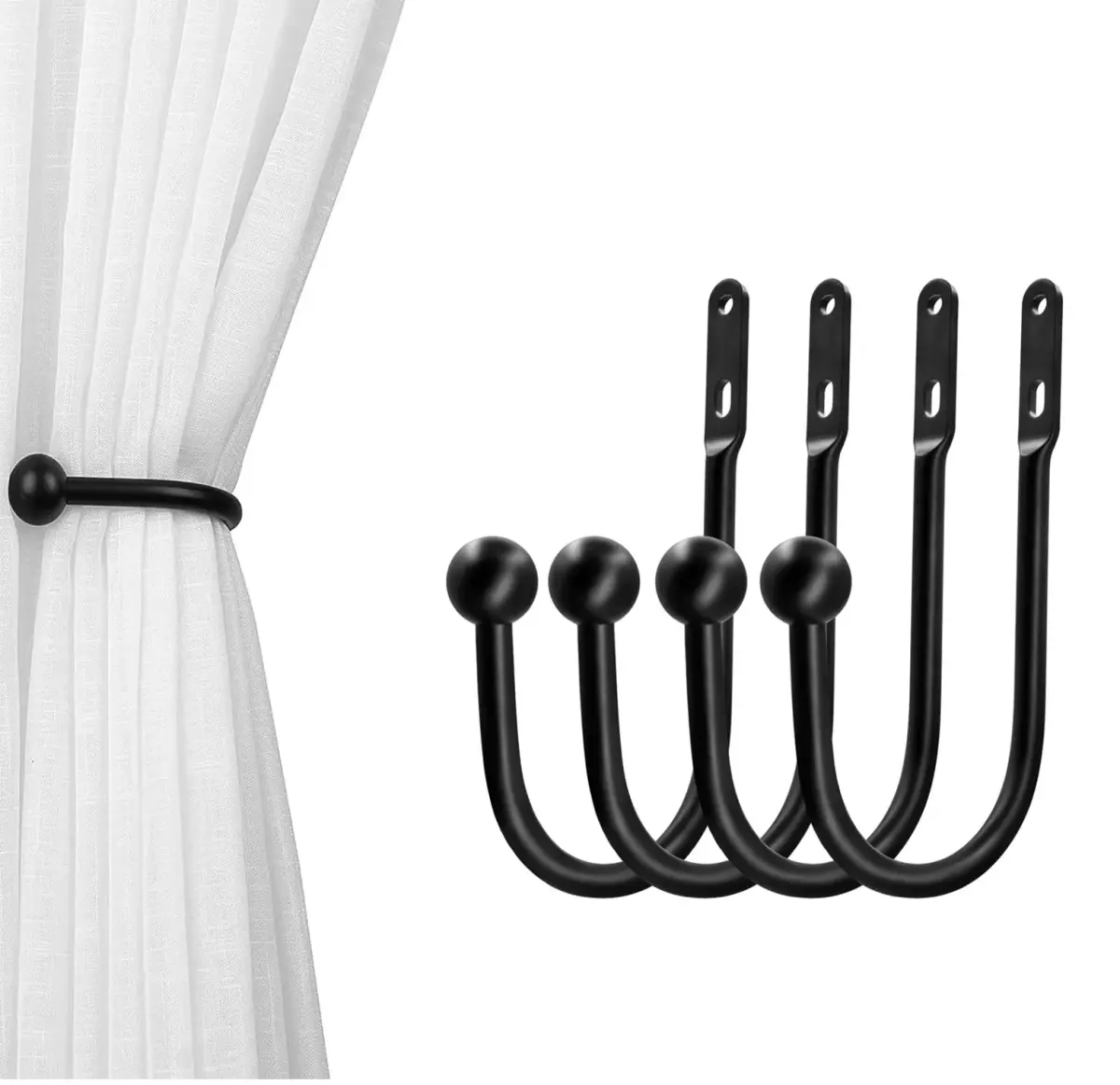 VRSS Black Wall Mount Curtain Tiebacks Drapery Holdbacks 4Pcs | Simple Vintage Style - main product image