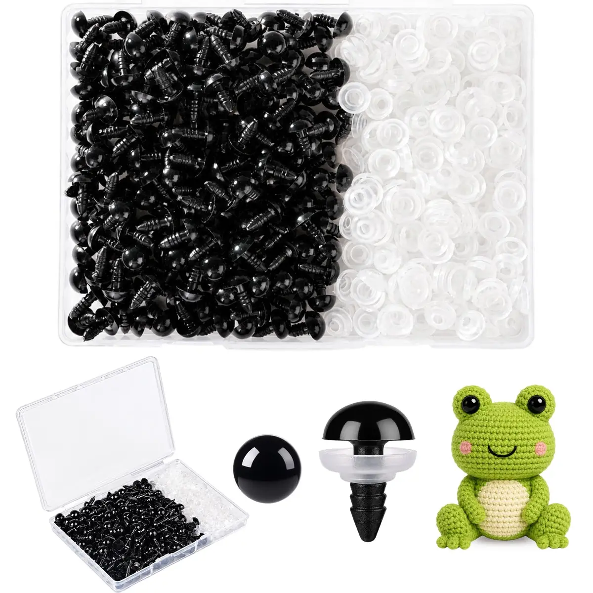 Vanblue 260PCS 12mm Black Safety Eyes with Washers | Craft Eyes for Amigurumi & Stuffed Animals - main product image