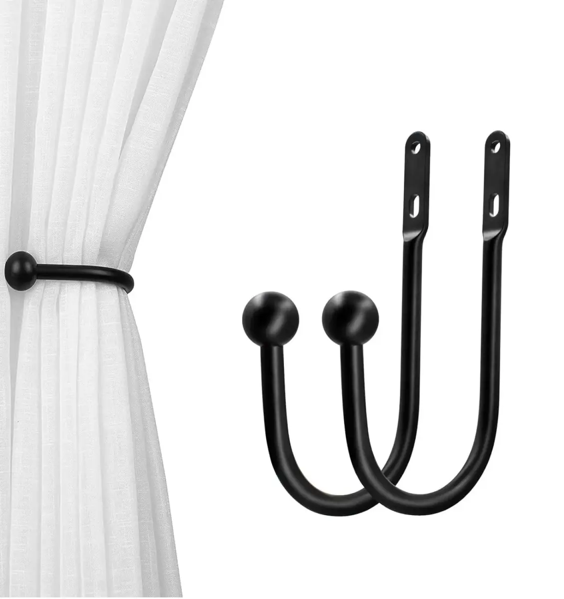 VRSS Black Curtain Tiebacks Drapery Holdbacks Set of 2 | 15cm (6") L x 7.5cm (3") W - main product image