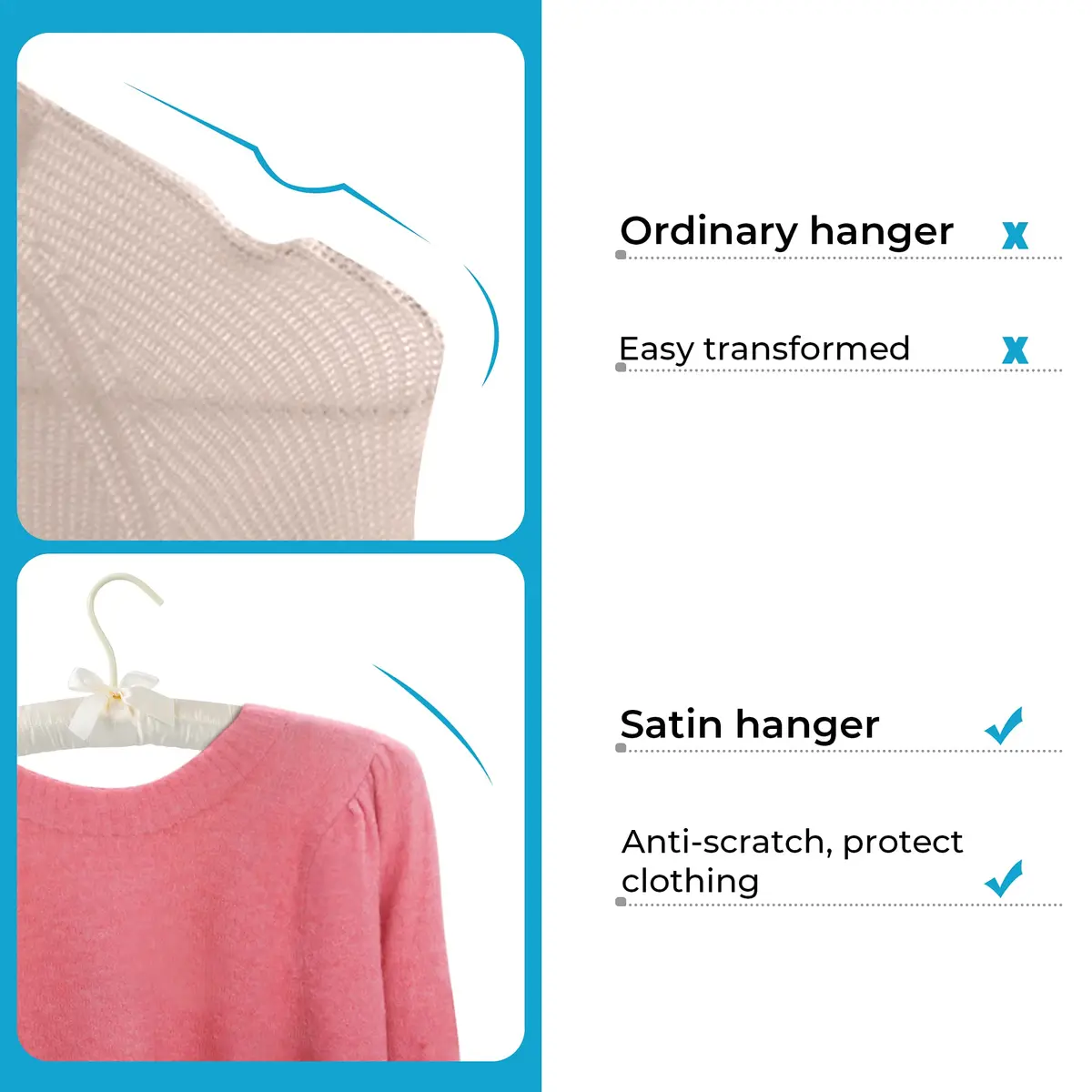 JS HANGER Padded Hanger for Sweaters 17" Ivory | No Shoulder Bump, Heavy Duty Satin Cover (70-120c) - view 3
