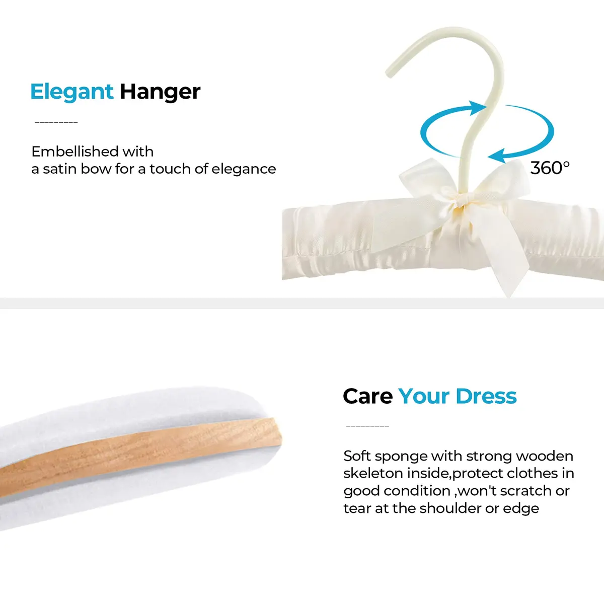 JS HANGER Padded Hanger for Sweaters 17" Ivory | No Shoulder Bump, Heavy Duty Satin Cover (70-120c) - view 4