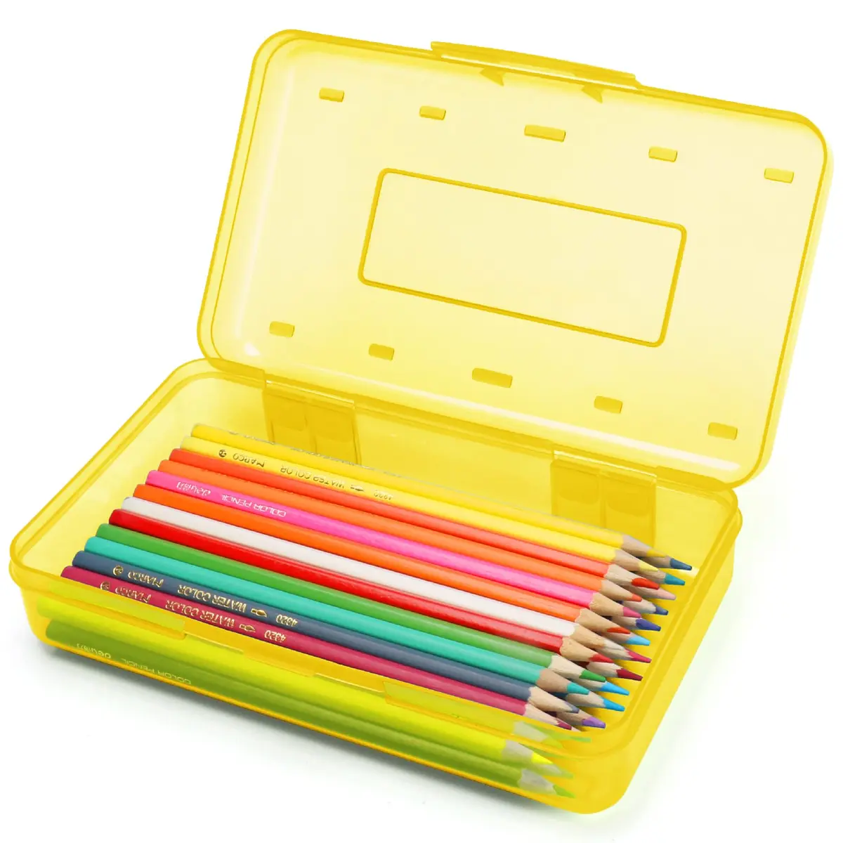 Nuozme Plastic Hard Clear Color Pencil Box Case for Kids | Transparent, Stackable & Durable Storage (8.2 x 4.6 x 2.3 inches) - main product image