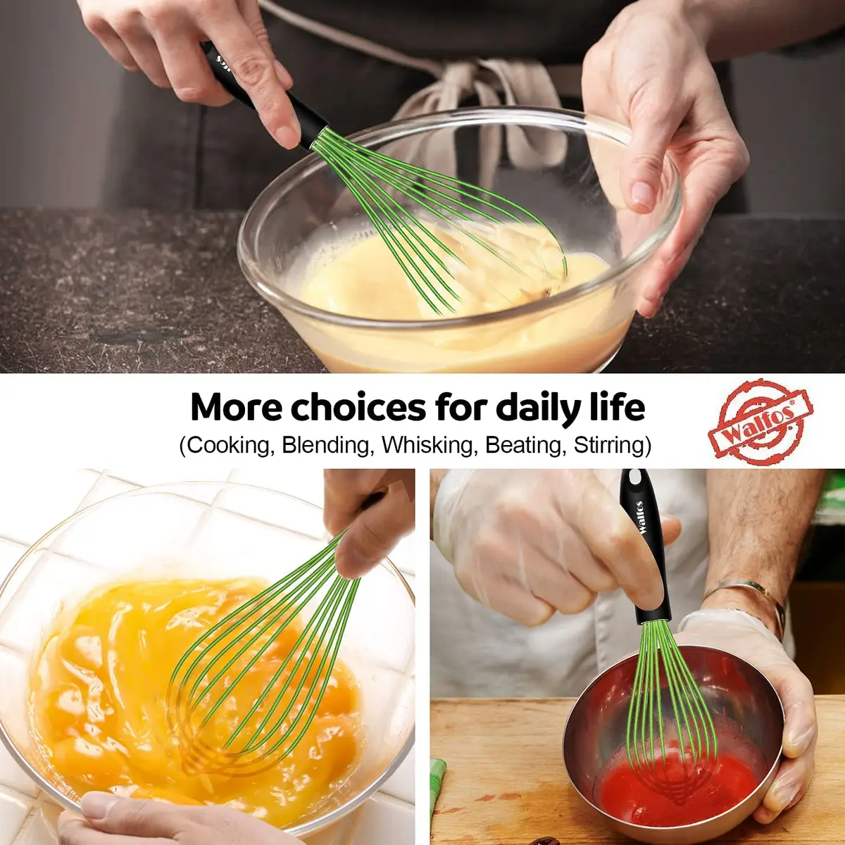 Walfos Silicone Whisk Set (8.5, 9, 11 inch) | Heat Resistant Kitchen Utensils for Non-stick Cookware - view 6