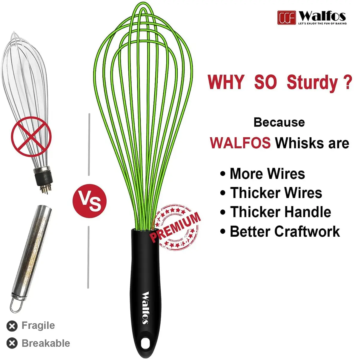 Walfos Silicone Whisk Set (8.5, 9, 11 inch) | Heat Resistant Kitchen Utensils for Non-stick Cookware - view 7