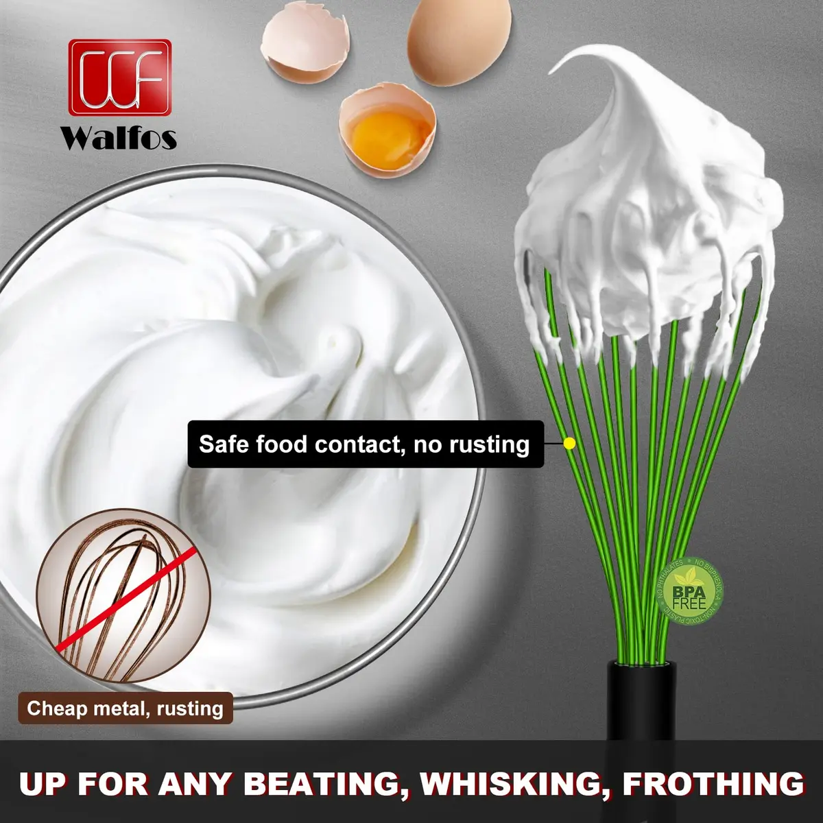 Walfos Silicone Whisk Set (8.5, 9, 11 inch) | Heat Resistant Kitchen Utensils for Non-stick Cookware - view 3
