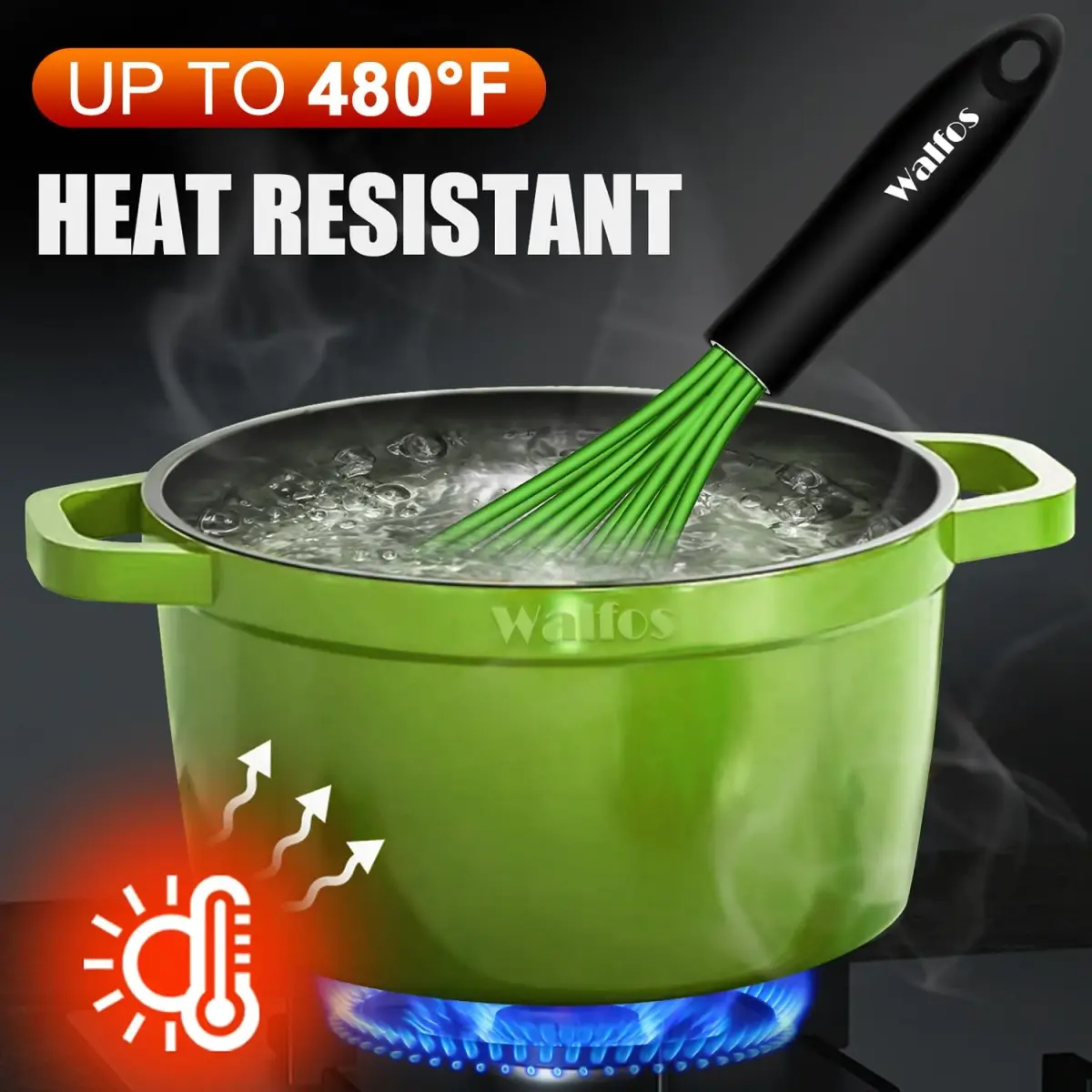 Walfos 7"+9"+11" Green Stainless Steel Balloon Whisk Set - 3-Piece Heavy Duty Egg Frother - view 4