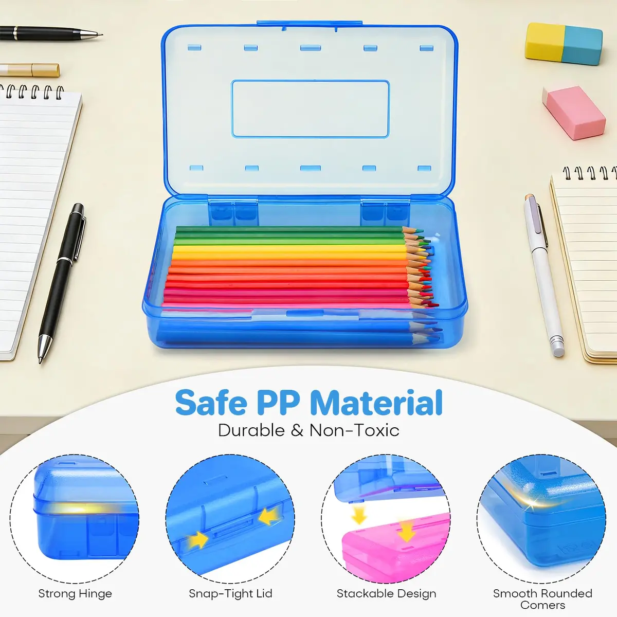 Nuozme Plastic Hard Clear Color Pencil Box Case for Kids | 20.8cm x 11.7cm x 5.8cm - view 4