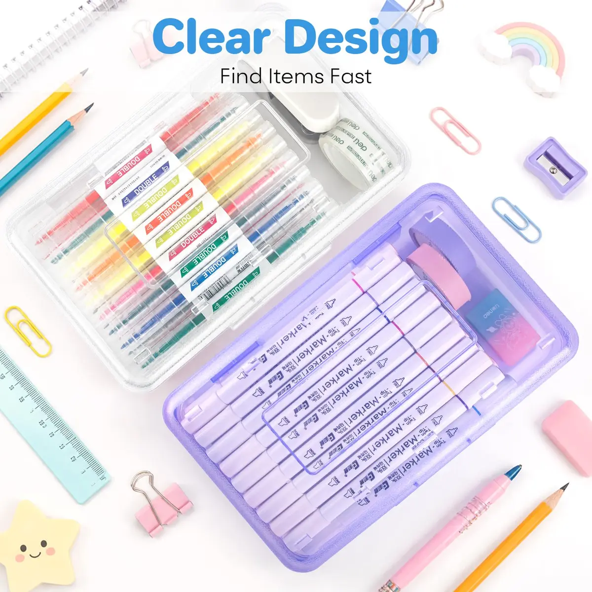 Nuozme Plastic Hard Clear Color Pencil Box Case for Kids | 20.8cm x 11.7cm x 5.8cm - view 5