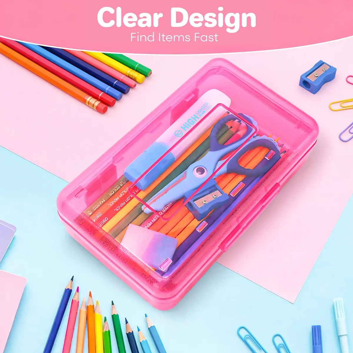 Nuozme Plastic Hard Clear Color Pencil Box Case for Kids | 20.8cm x 11.7cm x 5.8cm - view 9