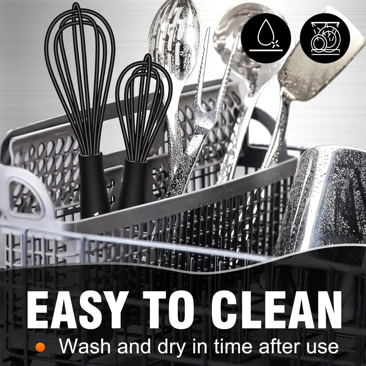 Walfos Whisk Silicone Whisks Set, Non Scratch Coated, Heavy Duty, 4-Piece Kitchen Utensil - 11'' Flat & Balloon Sizes - view 8