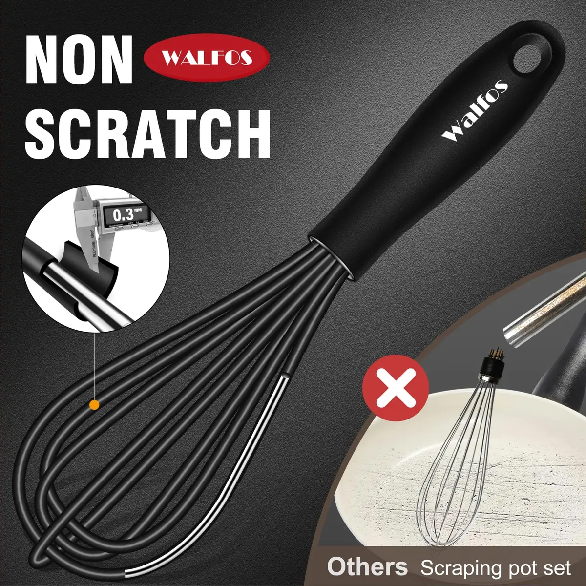 Walfos Whisk Silicone Whisks Set, Non Scratch Coated, Heavy Duty, 4-Piece Kitchen Utensil - 11'' Flat & Balloon Sizes - view 2