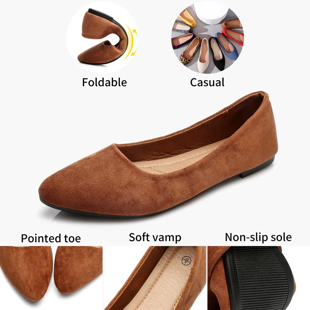 HEAWISH Women's Tan Suede Pointed Toe Ballet Flats US 10 | Elegant Work & Dressy Slip-Ons - view 5