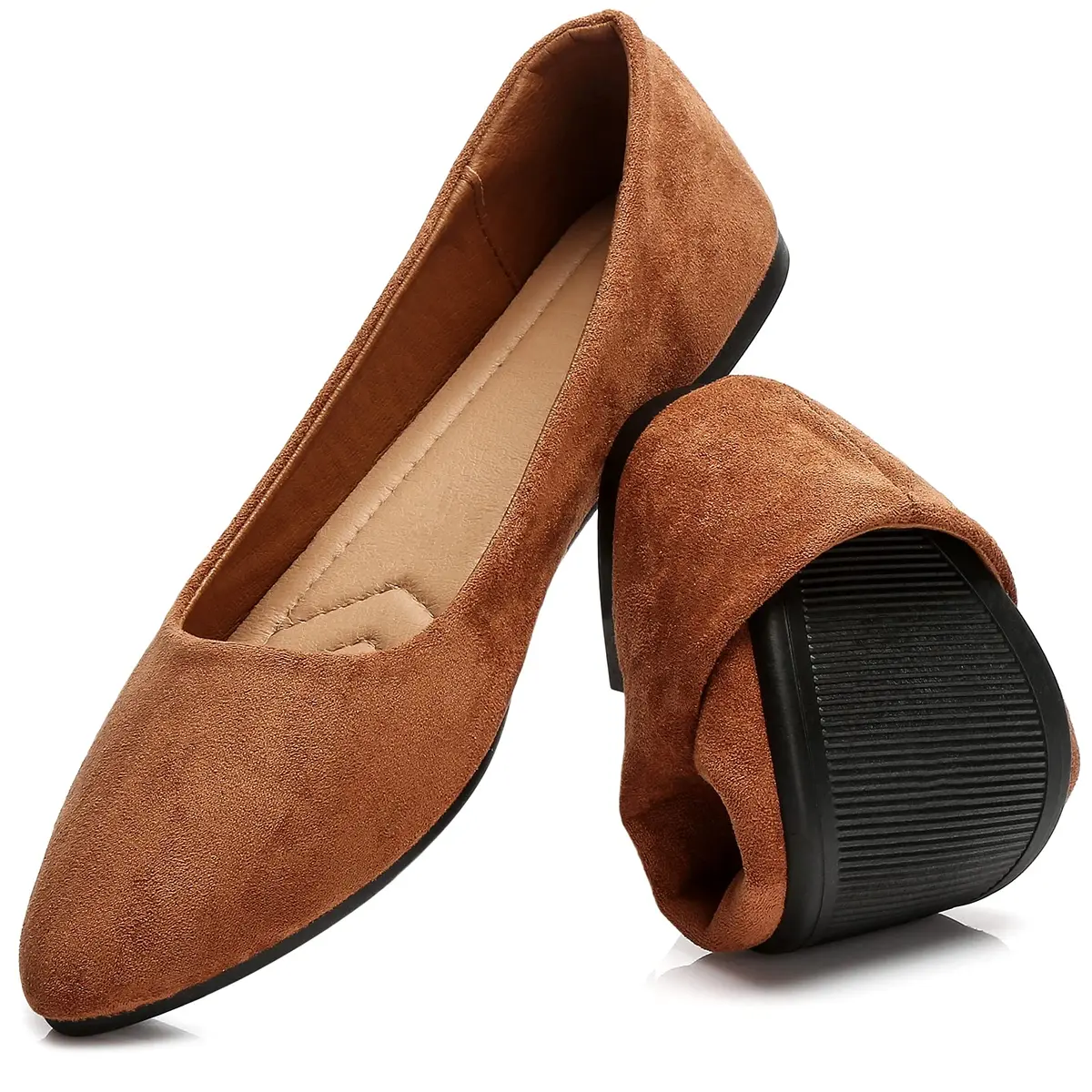 HEAWISH Women's Tan Suede Pointed Toe Ballet Flats US 10 | Elegant Work & Dressy Slip-Ons - main product image