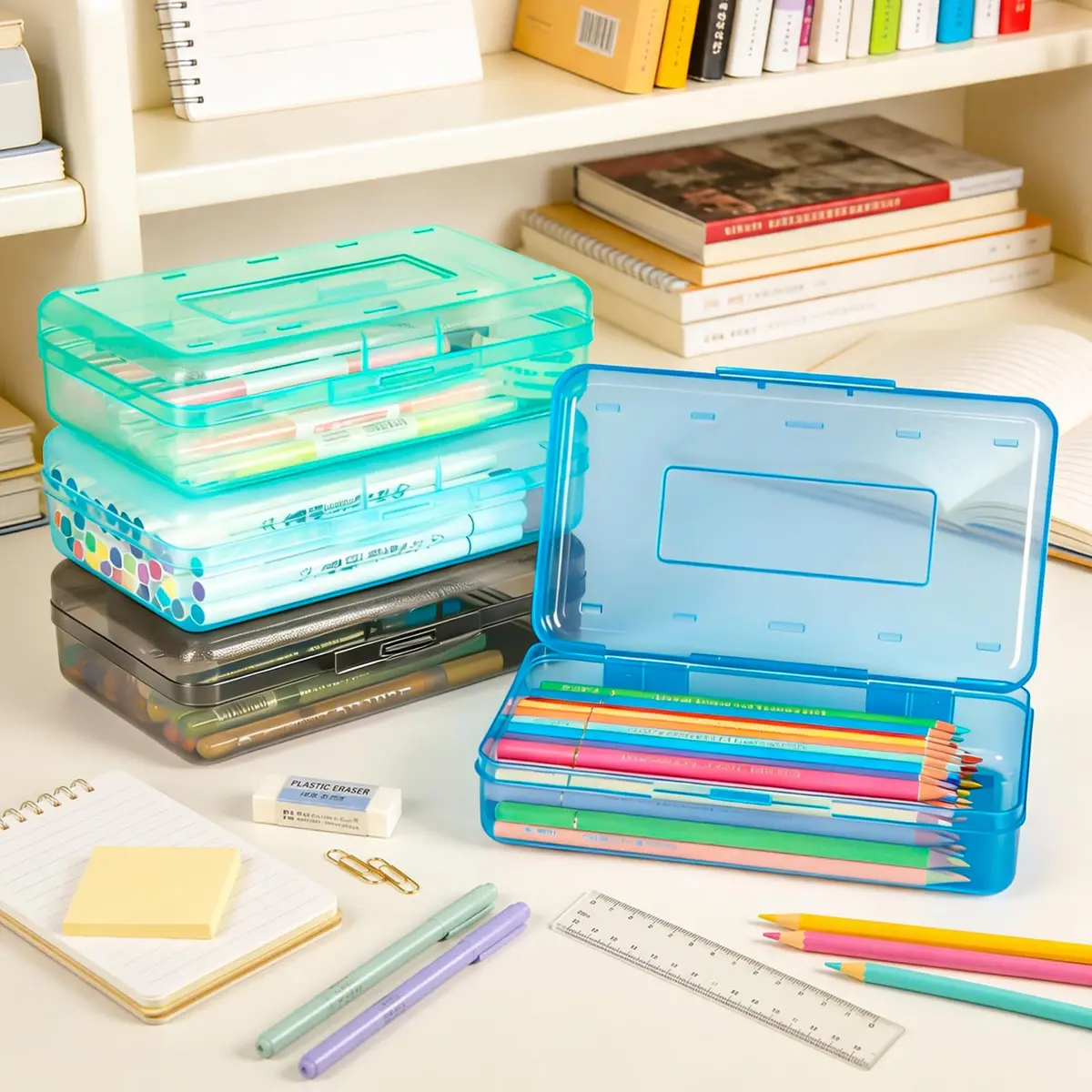 Nuozme Clear Hard Plastic Pencil Box Case 20.8cm (8.2") | Stackable Organizer for Students & Office - view 8