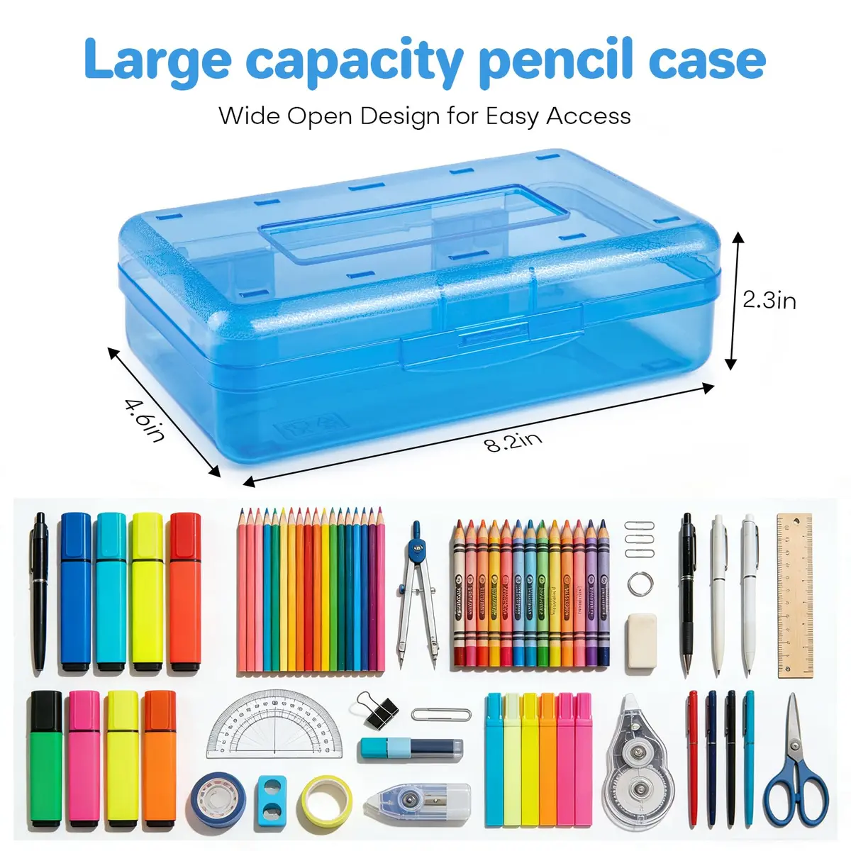 Nuozme Clear Hard Plastic Pencil Box Case 20.8cm (8.2") | Stackable Organizer for Students & Office - view 9