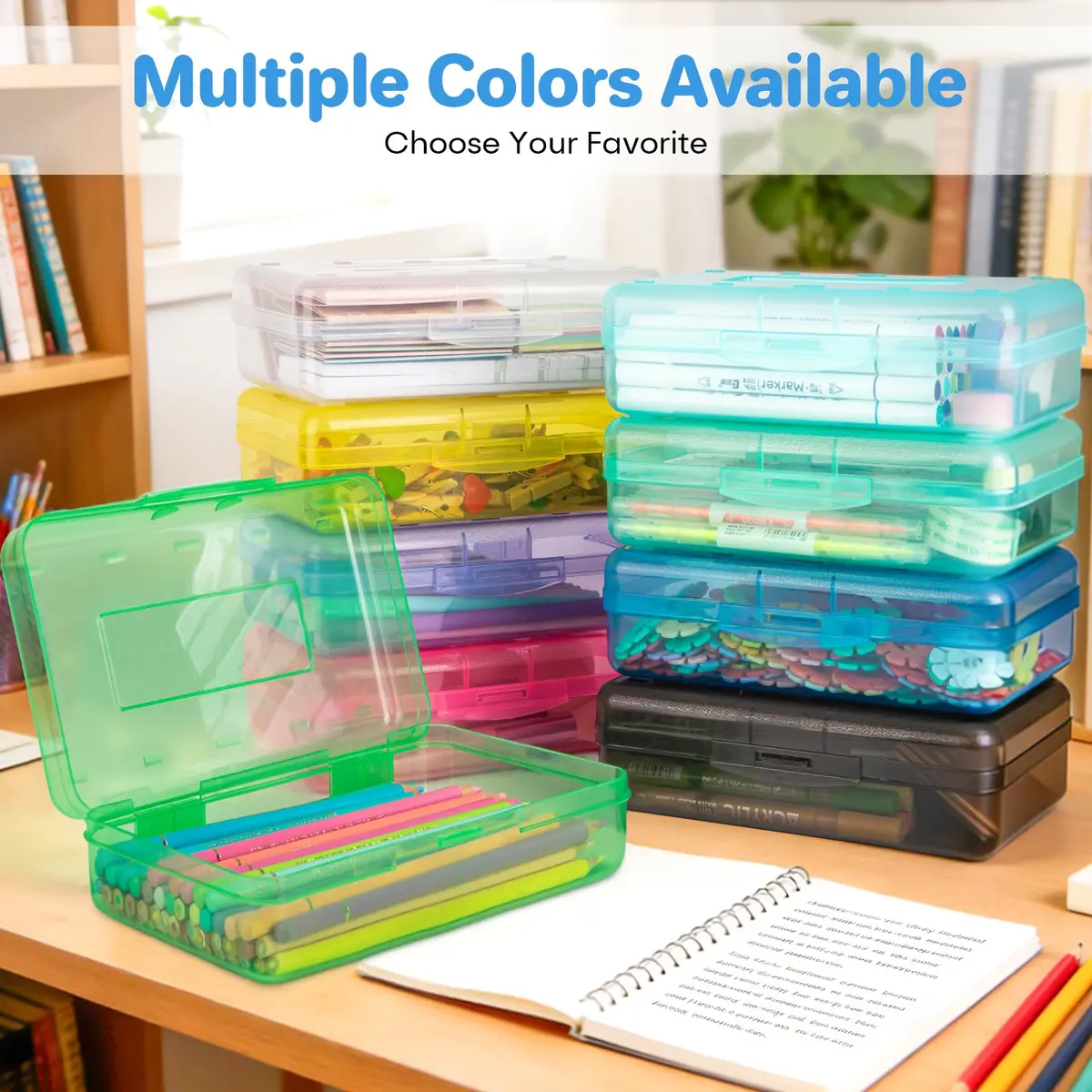Nuozme Clear Hard Plastic Pencil Box Case 20.8cm (8.2") | Stackable Organizer for Students & Office - view 2