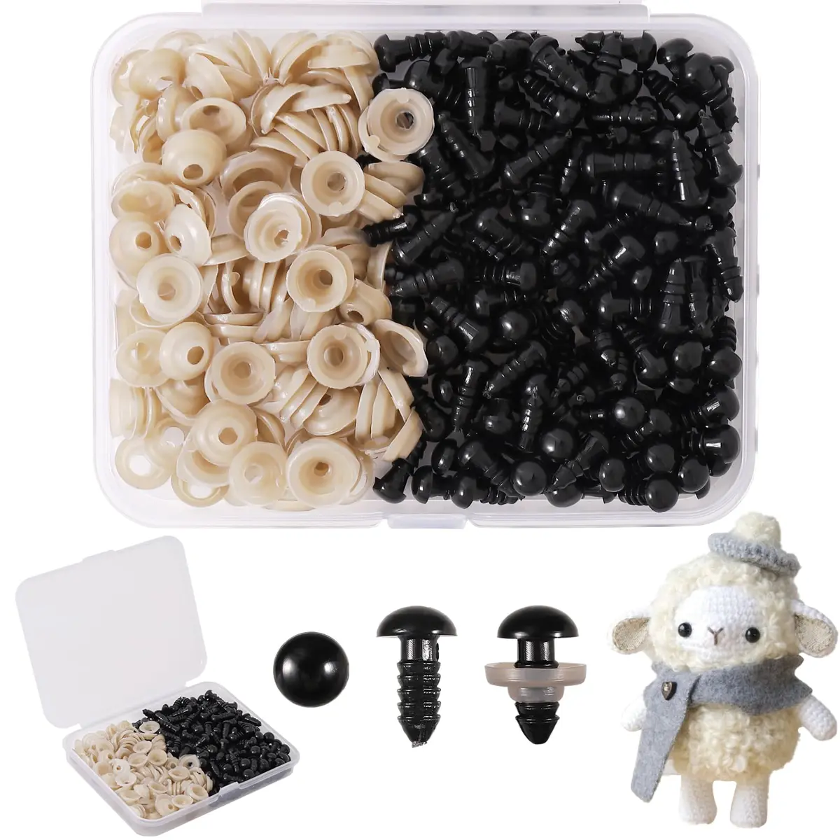 Vanblue 6mm Safety Eyes with Washers (260PCS) | Plastic Craft Eyes for Amigurumi, Stuffed Animals, Crochet Toys - main product image