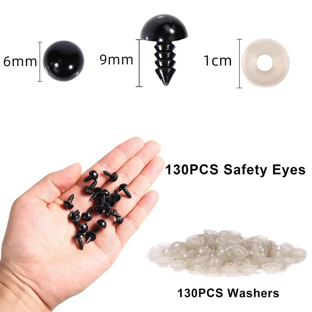Vanblue 6mm Safety Eyes with Washers (260PCS) | Plastic Craft Eyes for Amigurumi, Stuffed Animals, Crochet Toys - view 2
