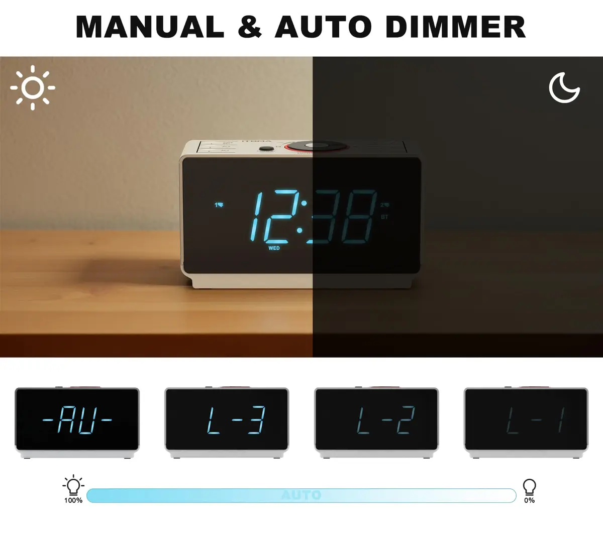 iTOMA Alarm Clock Radio with Bluetooth, FM Radio & Dual Alarm | Large 1.4-inch LED Display, USB Charging, Sleep Timer - view 6